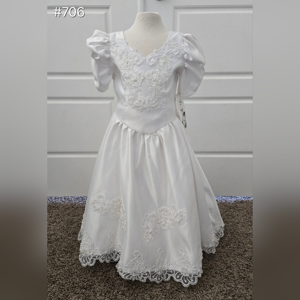 Toddler Girls White Satin Wedding Dress Bride Costume